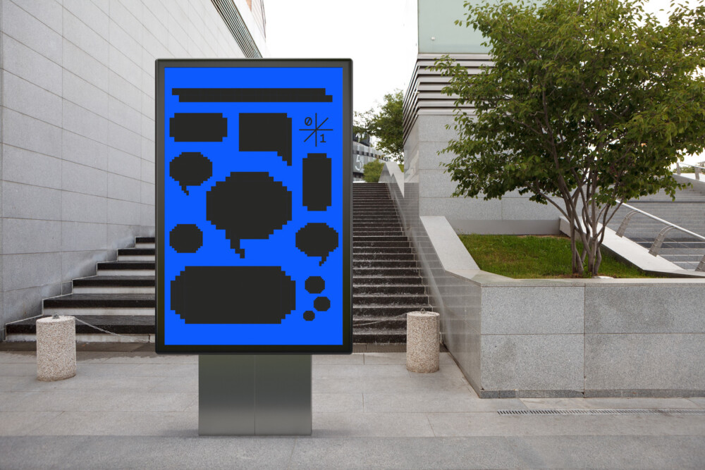 pixelated speech bubbles illustration - from fictional billboard series